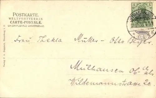 Jugendstil Passepartout Ak Straßburg Elsass Bas Rhin, Broglieplatz, Reinhardbrunnen, Neujahr