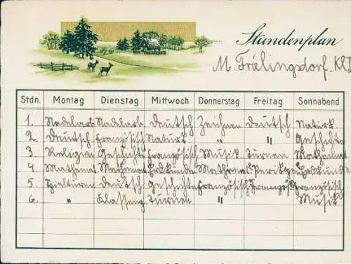 Stundenplan M. Frielingsdorf, Landschaftsmotiv, Rehe