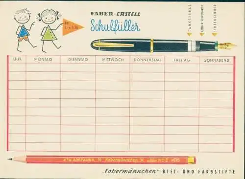 Stundenplan Reklame, Faber-Castell Schulfüller, Fabermänchen Blei- und Farbstifte