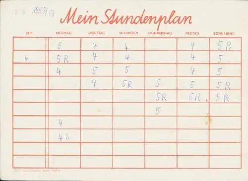 Stundenplan HO Wismut, Schuljahr 1958/59