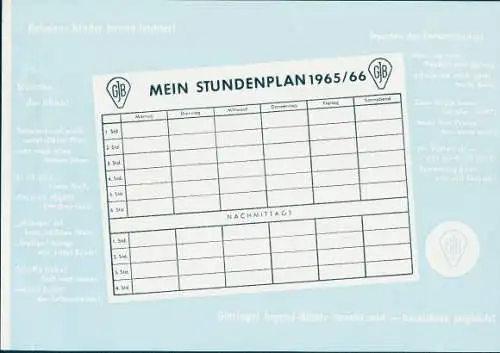 Stundenplan 1965/66, Göttinger Jugendbücher