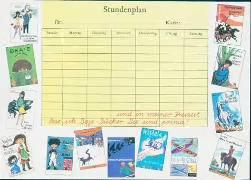 Stundenplan Buch- und Kunsthandlung Osthus, Gütersloh, Boje-Verlosung, Kinderbücher