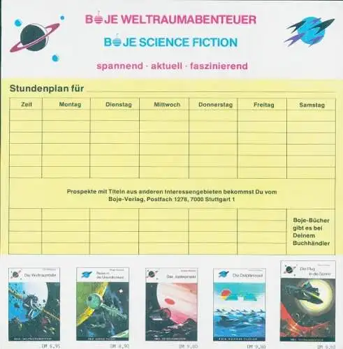 Stundenplan Boje Weltraumabenteuer, Science Fiction, Boje-Verlag