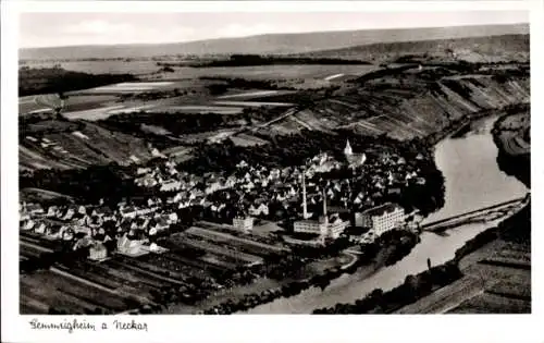 Ak Gemmrigheim am Neckar, Stadtpanorama von oben, Flusspartie, Fliegeraufnahme