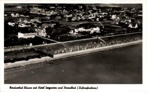 Ak Nordseebad Büsum, Fliegeraufnahme, Hotel Seegarten, Strandbad