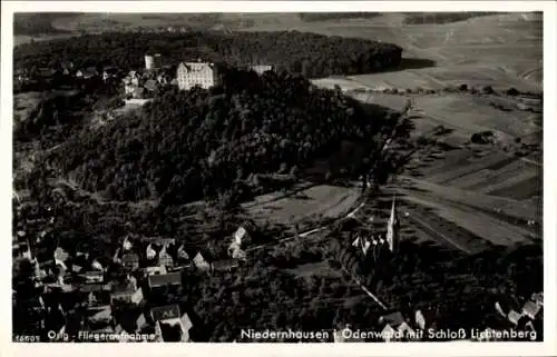 Ak Niedernhausen Fischbachtal im Odenwald, Fliegeraufnahme, Schloss Lichtenberg