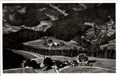 Ak Triberg im Schwarzwald, Höhenhotel Geutsche, Fliegeraufnahme