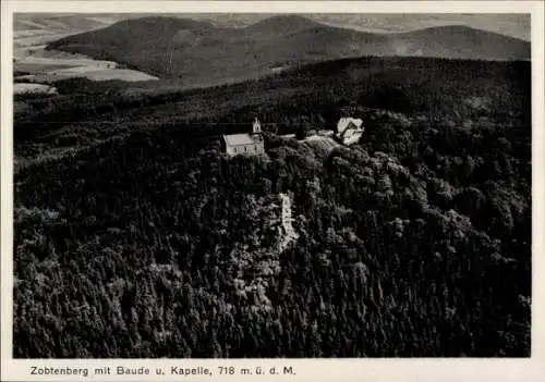 Ak Sobótka Zobten am Berge Schlesien, Bismarckturm, Fliegeraufnahme