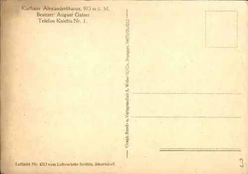 Ak Kniebis Freudenstadt im Schwarzwald, Alexanderschanze, Fliegeraufnahme