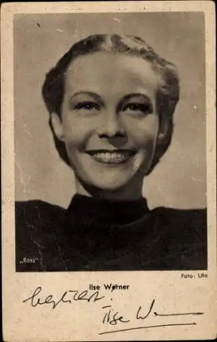 Ak Schauspielerin Ilse Werner, Portrait, Autogramm