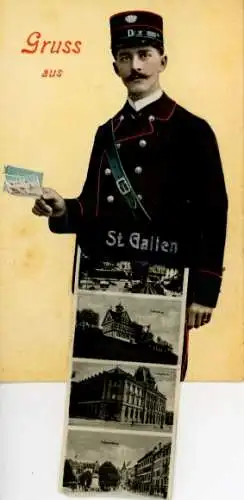 Leporello Ak Sankt Gallen Stadt Schweiz, Teilansichten, Postbote