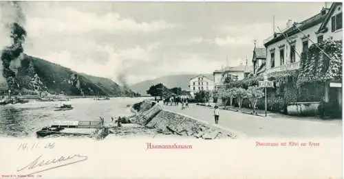 Klapp Ak Assmannshausen Rüdesheim am Rhein, Rheinstraße, Hotel zur Krone, Panorama