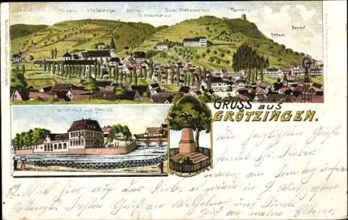 Litho Grötzingen Baden Württemberg, Gesamtansicht, Gasthaus zur Kanne