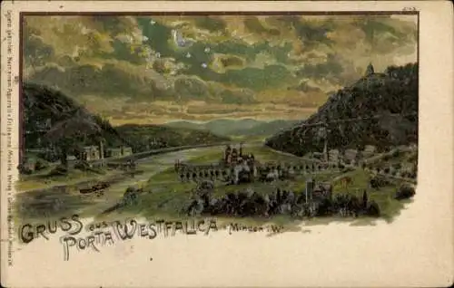 Litho Porta Westfalica an der Weser, Gesamtansicht