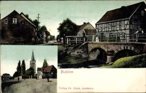 Ak Ausleben in Sachsen Anhalt, Teilansicht, Brücke, Kirche