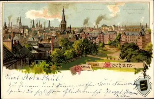 Litho Bochum im Ruhrgebiet, Panorama, Krankenhaus, Töchterschule