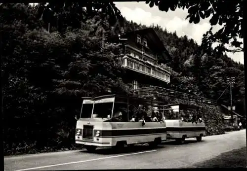 Ak Schwarzburg in Thüringen, Schwarzburg i. Thür., Schwarza-Express am Schweizerhaus