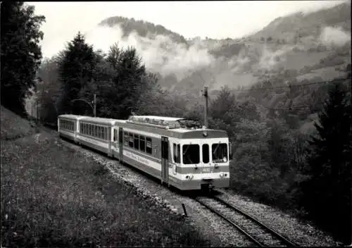 Ak Les Planches en Montagne Jura, BDe 4/4 402, B 421 und Bt 431, Bergbahn