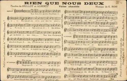 Lied CPA Rien que nous deux, Valse chantee, Paroles de Joullot et Alberty