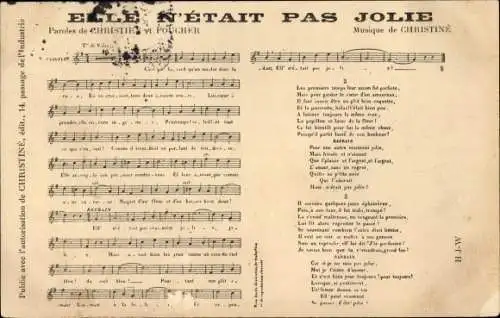 Lied CPA Elle n'Etait pas Jolie, Musique de Christine