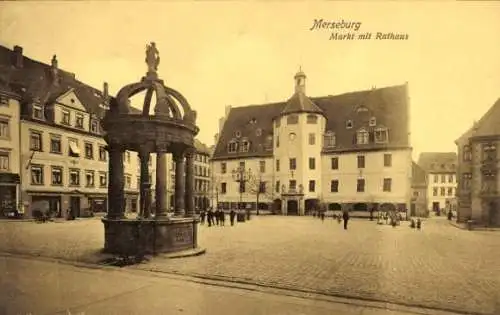 Ak Merseburg an der Saale, Markt, Rathaus, Brunnen