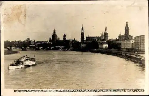 Ak Dresden Altstadt, Fernheizwerk, Schloss, Katholische Hofkirche, Frauenkirche, Augustusbrücke