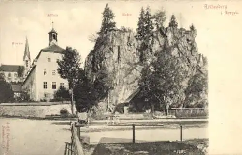 Ak Rechenberg Bienenmühle Erzgebirge, Kirche, Schule, Ruine