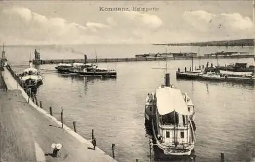 Ak Konstanz am Bodensee, Hafen, Dampfer