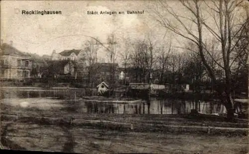 Ak Recklinghausen im Ruhrgebiet, Städt. Anlagen am Bahnhof