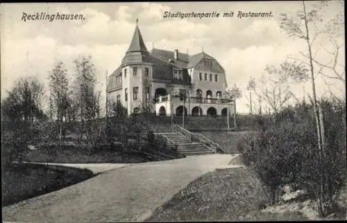 Ak Recklinghausen im Ruhrgebiet, Stadtgarten mit Restaurant