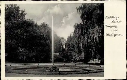 Ak Recklinghausen im Ruhrgebiet, Recklinghausen. Eingang zum Stadtgarten.