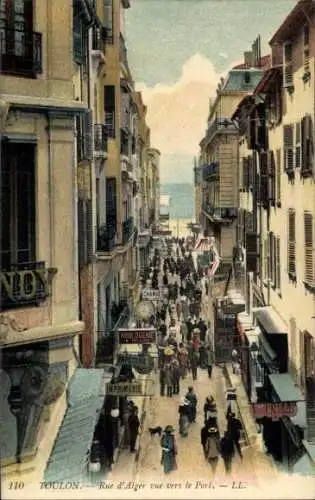 Ak Toulon Var, Rue d’Alger, Blick auf den Hafen