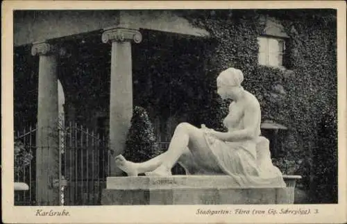 Ak Karlsruhe in Baden, Stadtgarten, Flora-Statue