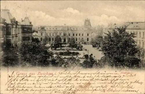 Ak Zwickau in Sachsen, Blick zum Albertplatz