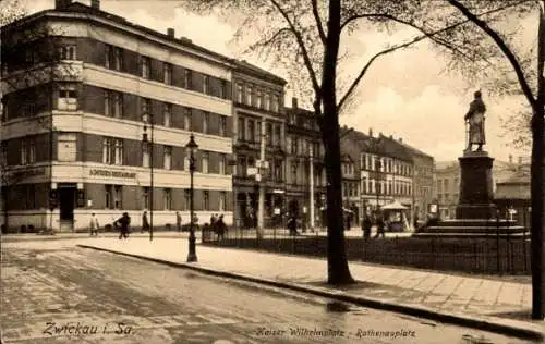 Ak Zwickau in Sachsen, Kaiser Wilhelmplatz, Rathenauplatz, Scherers Restaurant