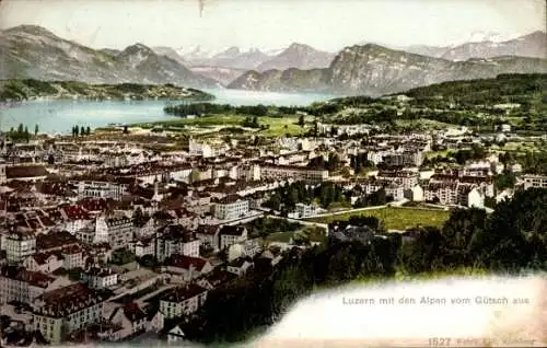 Ak Lucerne Luzern Stadt Schweiz, Panorama mit Alpen vom Gütsch aus