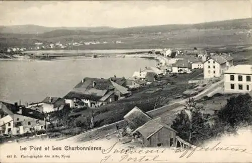 Ak Le Pont Kanton Waadt, vue de la ville et des Charbonnières