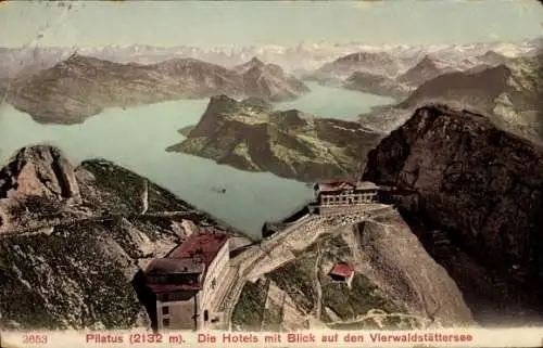 Ak Kanton Luzern Schweiz, Pilatus, Hotels mit Blick auf den Vierwaldstättersee