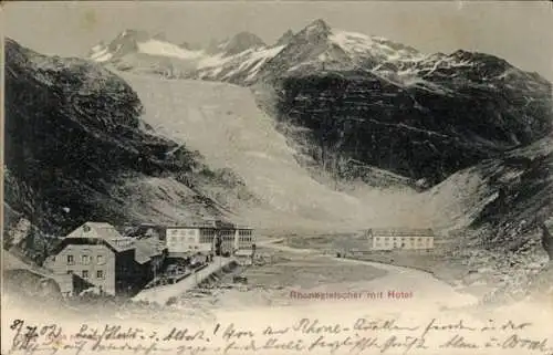 Ak Kt Wallis Schweiz, Rhonegletscher, Hotel