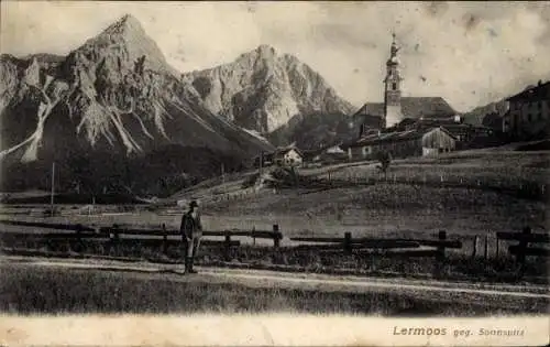 Ak Lermoos in Tirol,, Sonnspitz, Kirche