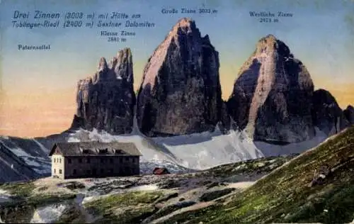 Ak Toblach Dobbiaco Südtirol, Tre Cime di Lavaredo, Drei Zinnen