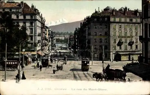 Ak Genève Genf Stadt, La rue du Mont Blanc, Hotel Suisse