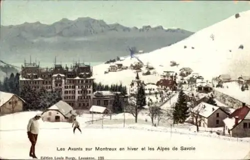 Ak Montreux Kanton Waadt Schweiz, Gesamtansicht, Schnee, Winter, Alpen