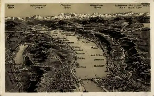 Landkarten Ak Horgen Kanton Zürich, Bergspitzen, Speer, Glärnisch