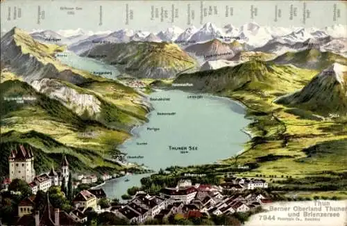 Landkarten Ak Thun Kanton Bern Schweiz, Berner Oberland, Thuner See, Brienzersee