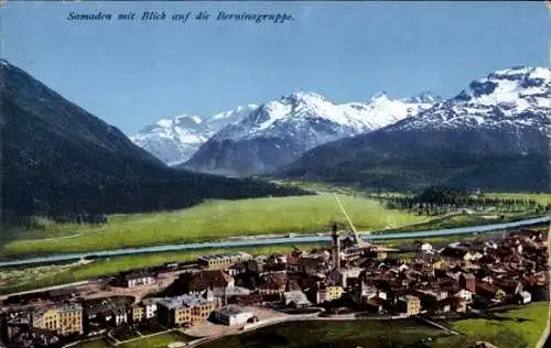 Ak Samaden Samedan Kanton Graubünden, Gesamtansicht mit Blick auf die Berge