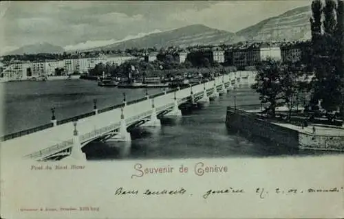 Ak Genève Genf Schweiz, Brücke zur Stadt, Mont Blanc