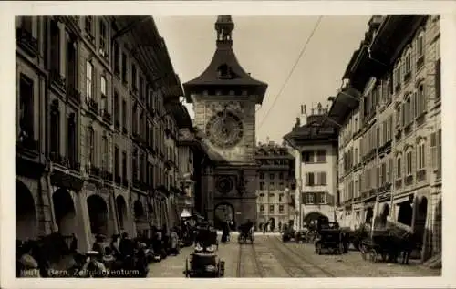 Ak Bern Stadt Schweiz, Zeitglockenturm, Marktstände