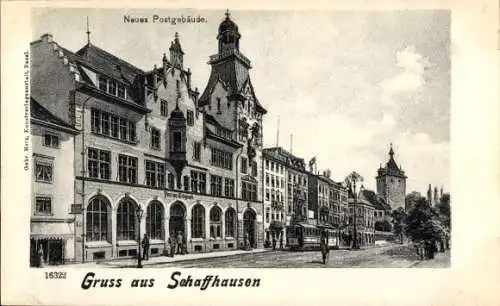 Ak Schaffhausen Stadt Schweiz, Neues Postgebäude, Straßenbahn