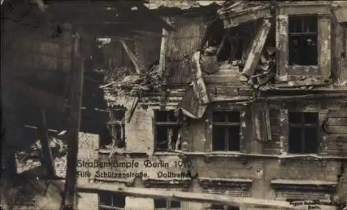 Ak Berlin Mitte, Straßenkampfe 1919, Vollteffer, zerstörtes Haus, Alte Schützenstraße